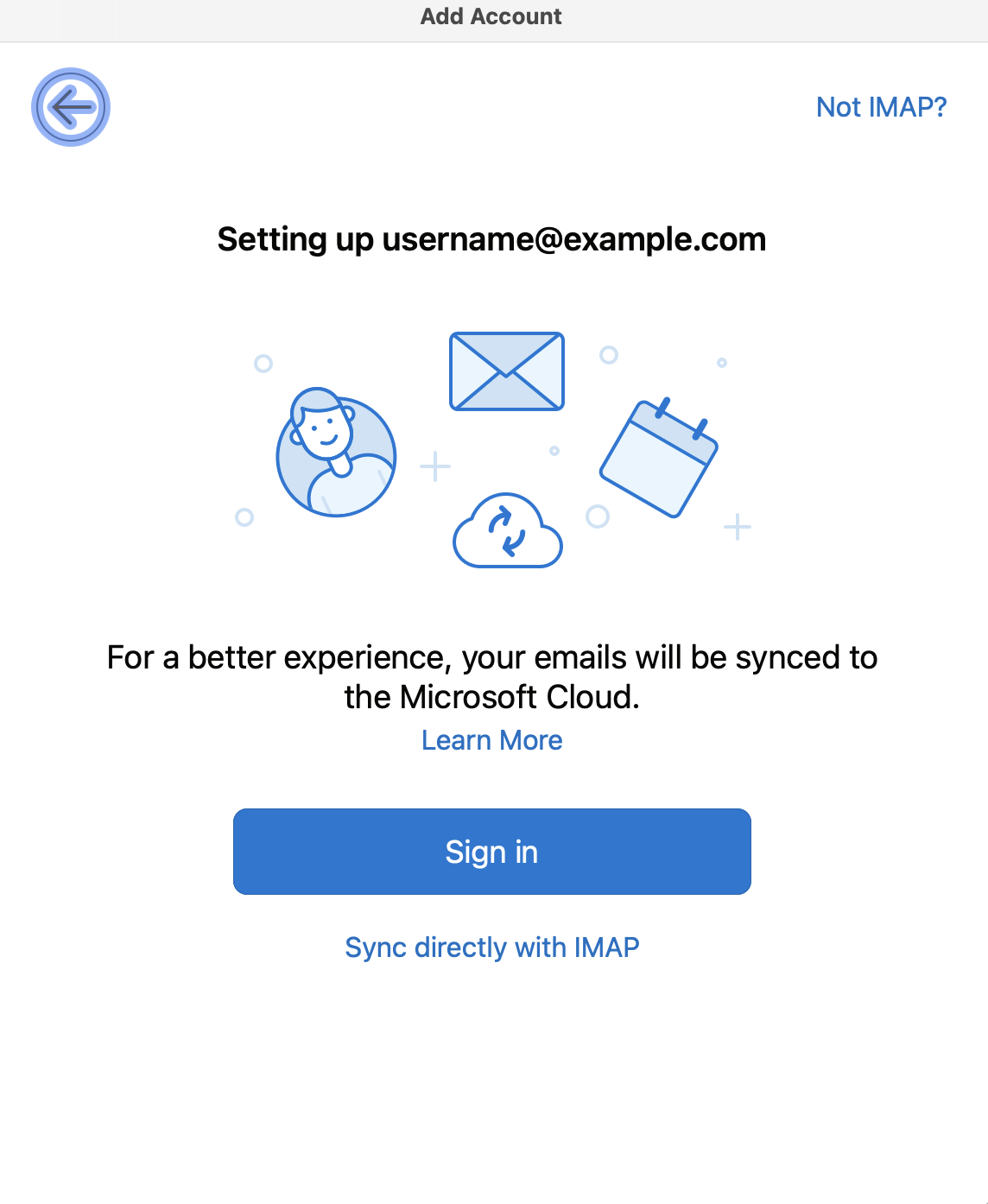 Setting up email address screen